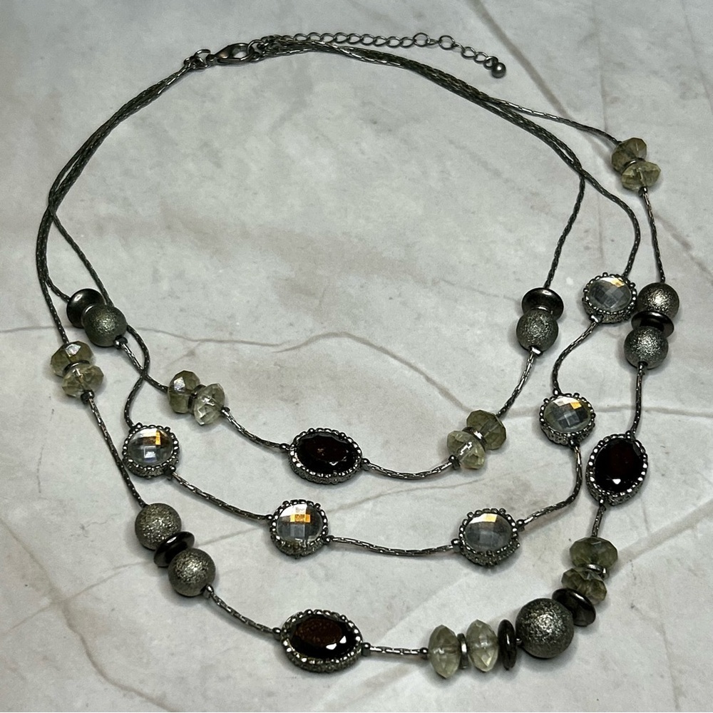 Vintage Multi-Layered Silver Tone Beaded Necklace